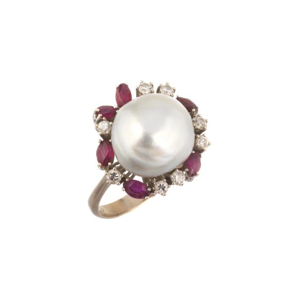 NATURAL PEARL RUBY AND DIAMOND RING IN 18KT WHITE GOLD