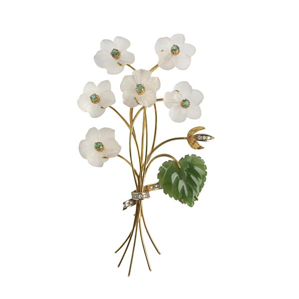 SPILLA FLOREALE CON SMERALDI