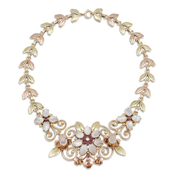 TIFFANY &amp; CO. FLOWERING BRANCH-SHAPED NECKLACE IN 14KT YELLOW AND ROSE GOLD