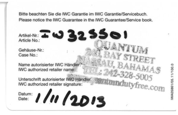 IWC MARK XVI REF. 3255 N. 50567XX ANNO 2013