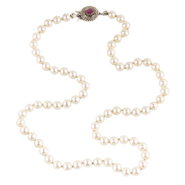 RUBY AND DIAMOND PEARL NECKLACE