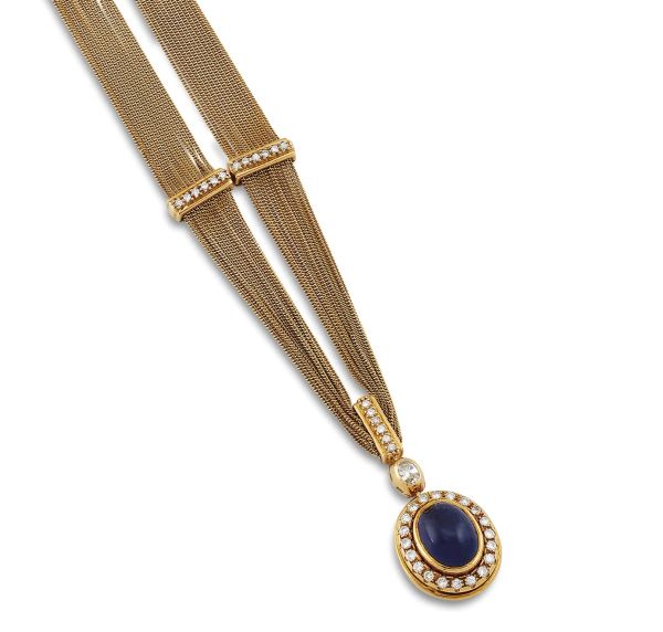 SAPPHIRE AND DIAMOND NECKLACE IN 18KT YELLOW GOLD