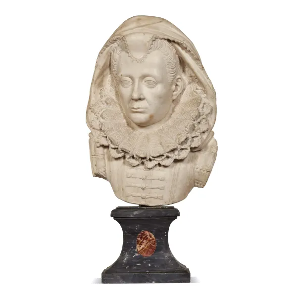 Nordic school, 17th century, a female bust, white marble