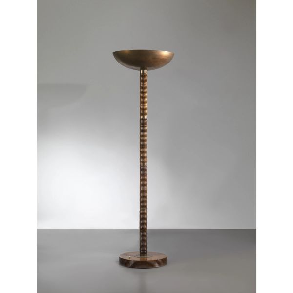 FLOOR LAMP, WOODEN AND COPPER STRUCTURE