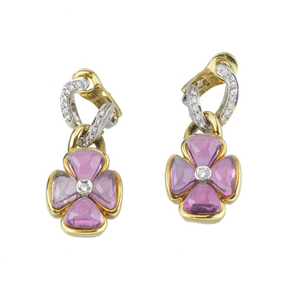AMETHYST AND DIAMOND DROP EARRINGS IN 18KT TWO TONE GOLD