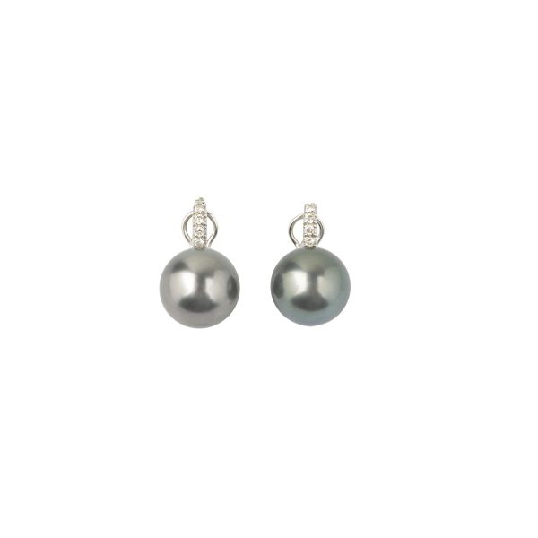 TAHITIAN PEARL AND DIAMOND PAIR OF EARRINGS IN 18KT WHITE GOLD