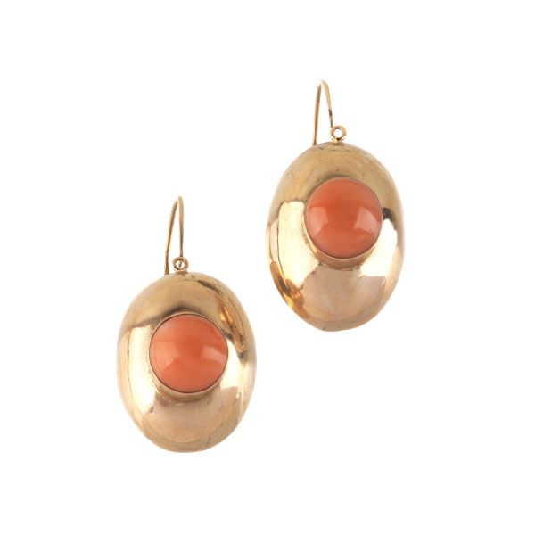 LONG ROSE CORAL DROP EARRINGS IN GOLD