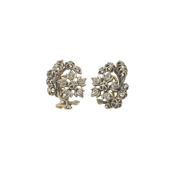 ROSE CUT DIAMOND CLIP EARRINGS IN SILVER AND 18KT YELLOW GOLD