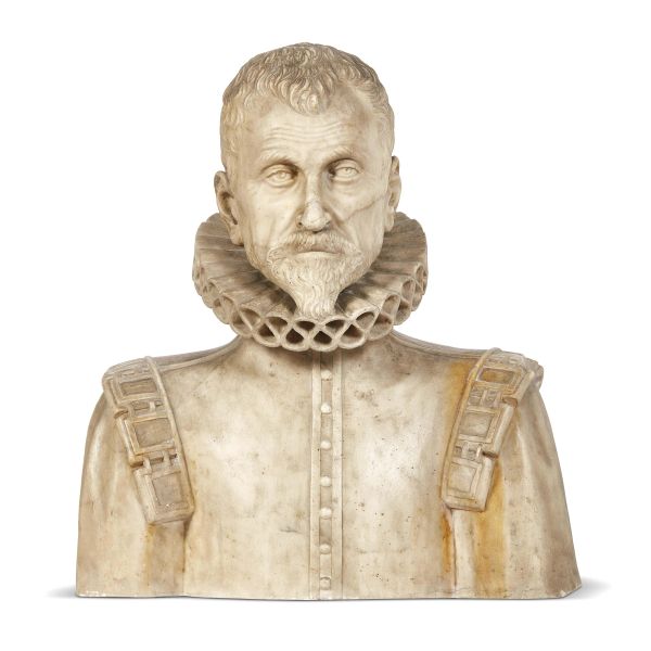 Taddeo Carlone - Attributed to Taddeo Carlone, a male bust with ruff, marble