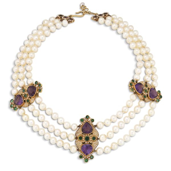 PERCOSSI PAPI PEARL MULTI GEM FESTOON NECKLACE