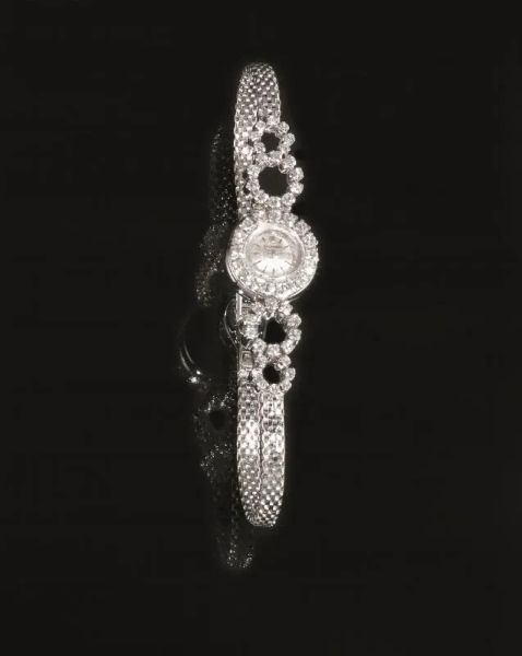Orologio da polso per signora Hausmann, anni '60,&nbsp; in oro bianco e diamanti