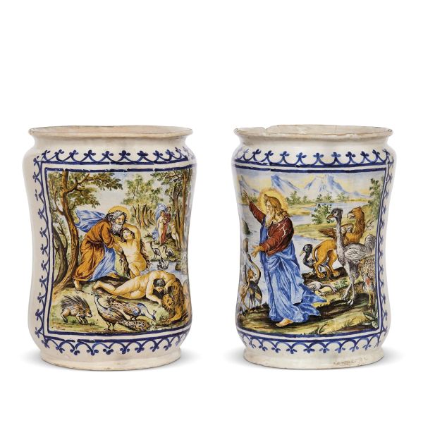 A PAIR OF LARGE CYLINDRICAL POTS, NAPLES, LATE 19TH CENTURY