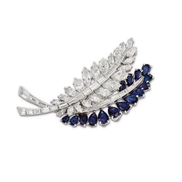 



SAPPHIRE AND DIAMOND SPIKE BROOCH IN 18KT WHITE GOLD