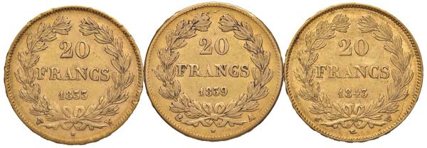 FRANCIA TRE MONETE DA 20 FRANCHI