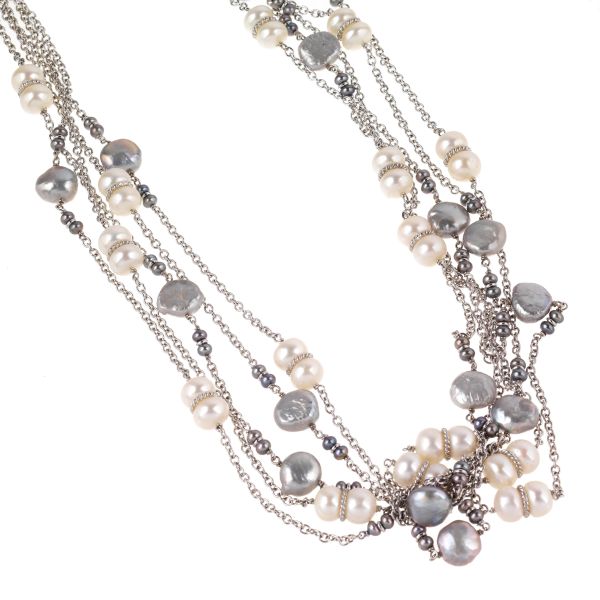 PEARL CHAIN NECKLACE IN 18KT WHITE GOLD