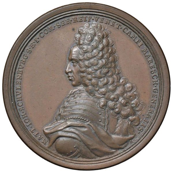 MATTHIAS JOHAN SCHULENBURG (1661-1747) MARESCIALLO DI CAMPO DELLA REPUBBLICA DI VENEZIA. MEDAGLIA CELEBRATIVA CONIATA A NORIMBERGA NEL 1716 OPUS PHILIPP HEINRICH M&Uuml;LLER