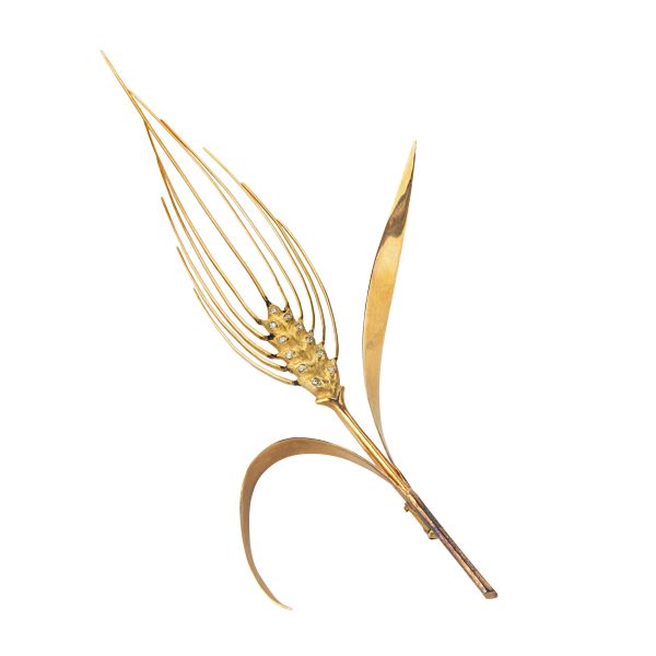 Furst - 



DIAMOND WHEAT-SHAPED BROOCH IN 18KT YELLOW GOLD
