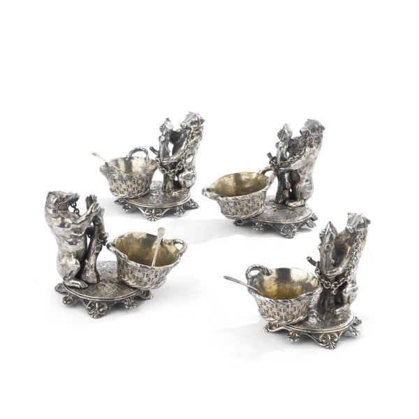PAIR OF SILVER SALTCELLAR, LONDON, 1859, MARK OF R &amp; S GARRARD &amp; CO AND OTHER TWO SIMILAR IN EPNS, END OF 19TH CENTURY