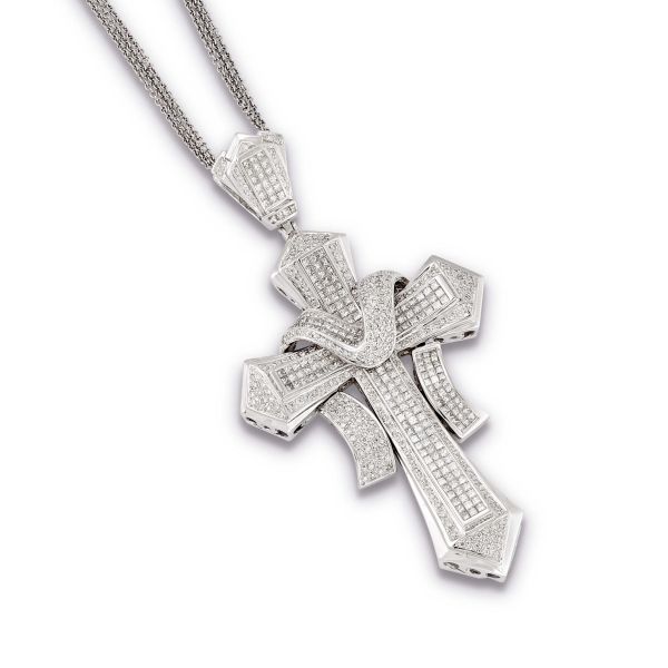 CROSS PENDANT NECKLACE IN 18KT WHITE GOLD