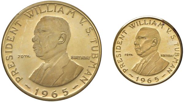 LIBERIA. REPUBBLICA (DAL 1847). DUE MONETE IN ORO 900 (30 E 12 DOLLARI 1965) PER IL 70&ordm; COMPLEANNO DEL PRESIDENTE TUBMAN