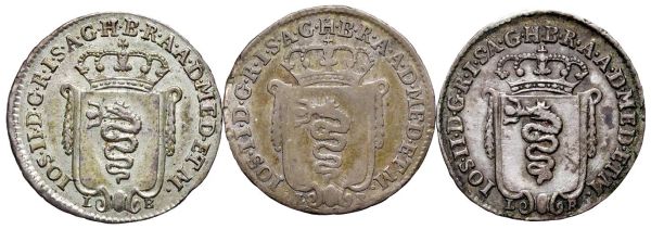 TRE MONETE DA 5 SOLDI DI GIUSEPPE II D&rsquo;ASBURGO-LORENA (1780-1790)