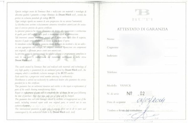 TB BUTI YANICK CRONOGRAFO EDIZIONE LIMITATA N. 260/1000 ANNO 2004