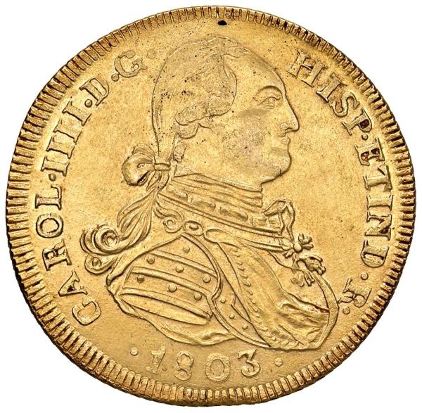      COLOMBIA CARLO IV (1788-1808) 8 ESCUDOS 1803 SANTA FE NUEVO REINO (BOGOTA&rsquo;) 