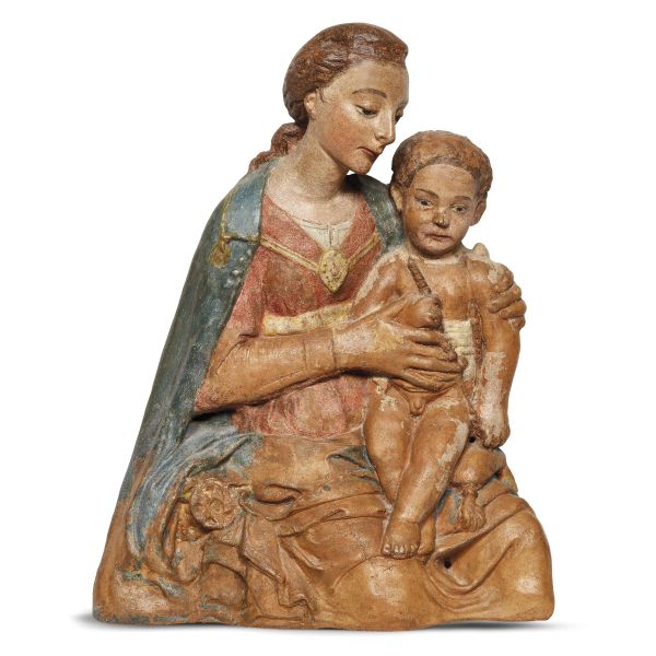 



Workshop of Matteo Civitali, second half 15th century, Madonna with Child, polychromed painted terracotta relief