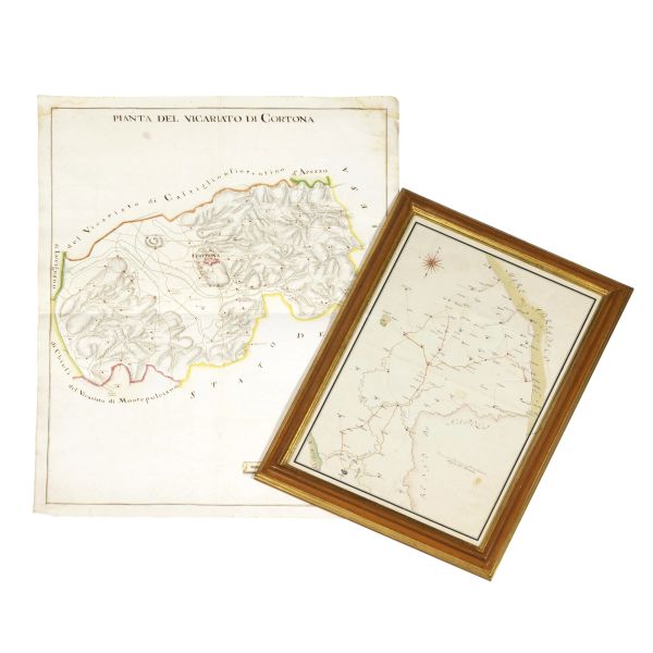 (Cortona - Umbria/Marche/Lazio)   Lotto comprendente 2 carte geografiche del centro-Italia. XVIII secolo.
