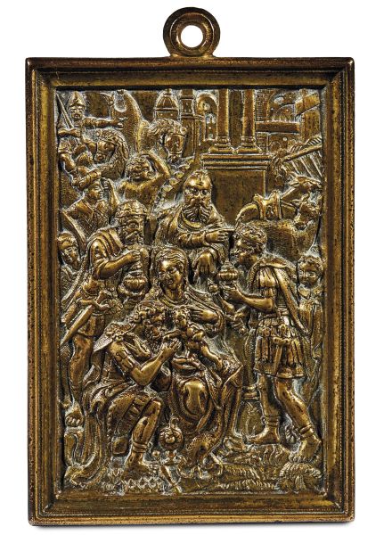Spanish, early 17th century, The adoration of the Magi, gilt bronze