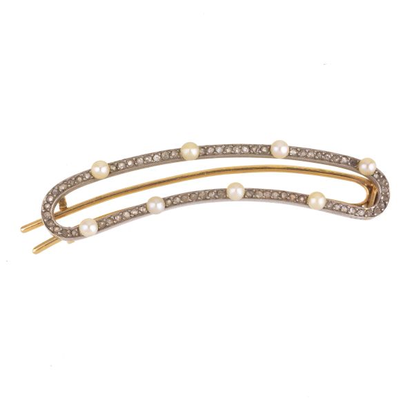 PEARL AND DIAMOND HAIR PIN IN SILVER AND GOLD