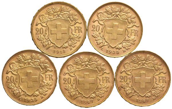 SVIZZERA. CINQUANTA MONETE DA 20 FRANCHI