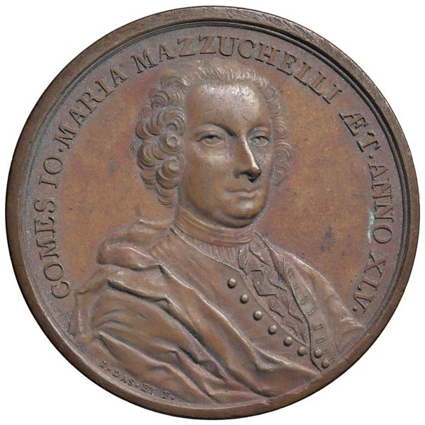 GIANMARIA MAZZUCCHELLI (1707-1765) LETTERATO, COLLEZIONISTA E RICERCATORE BRESCIANO. MEDAGLIA CELEBRATIVA CONIATA A GINEVRA NEL 1752 OPUS JEAN DASSIER E ANTOINE