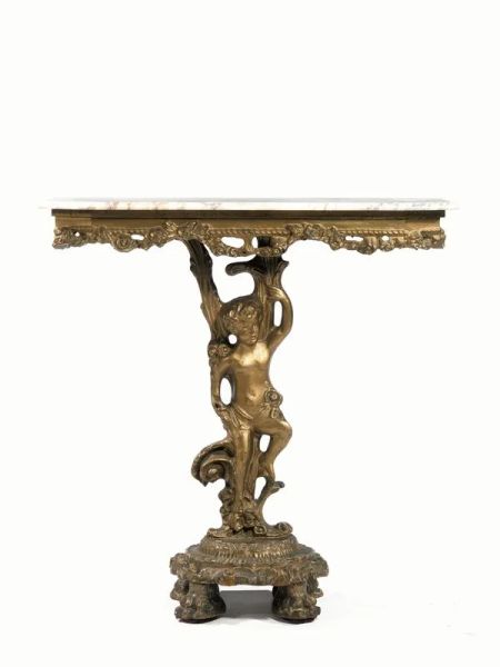  Piccola console, Francia, fine sec. XIX , in legno intagliato e dorato,     