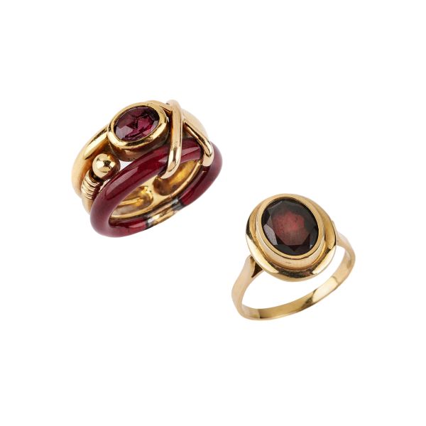 Chopard - TWO GARNET RINGS IN 18KT YELLOW GOLD