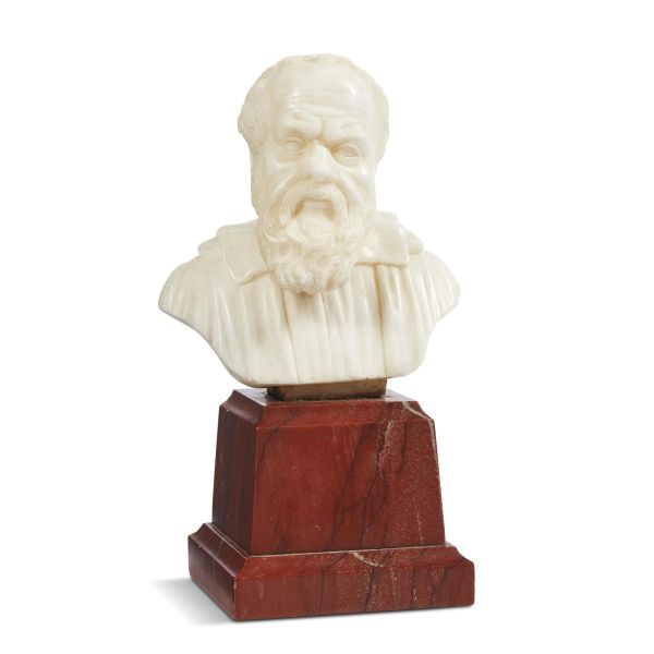 Tuscan, 18   th    century, A bust of Galileo, marble, h. 15 cm on a marble base, 24x14x11 (overall)
