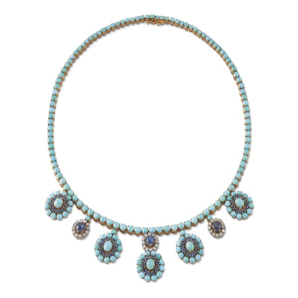 MULTI GEM FLORAL NECKLACE IN 14kt GOLD