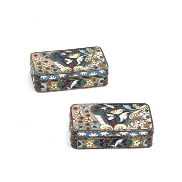 TWO SILVER AND ENAMEL PILLBOXES, RUSSIA, BEGINNING OF 20TH CENTURY