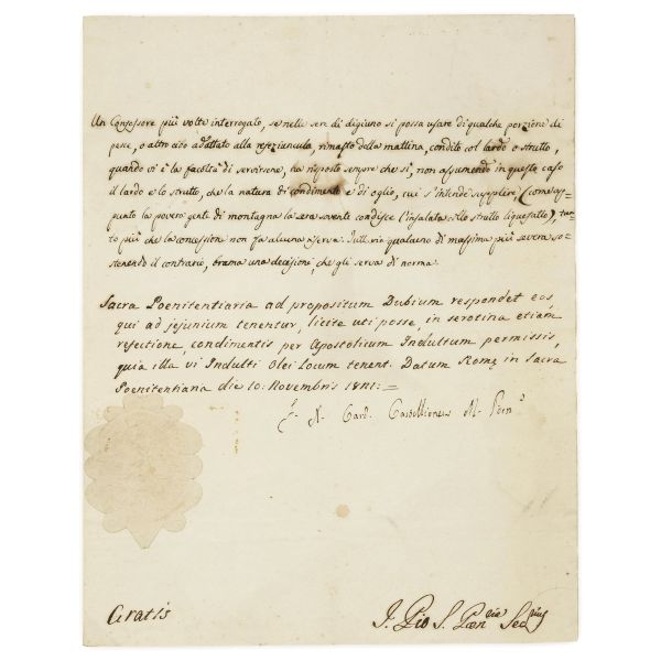 Pio VIII. Lettera con firma autografa di Francesco Saverio Maria Felice Castiglioni