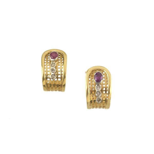 RUBY AND DIAMOND EARRINGS IN 18KT TWO TONE GOLD