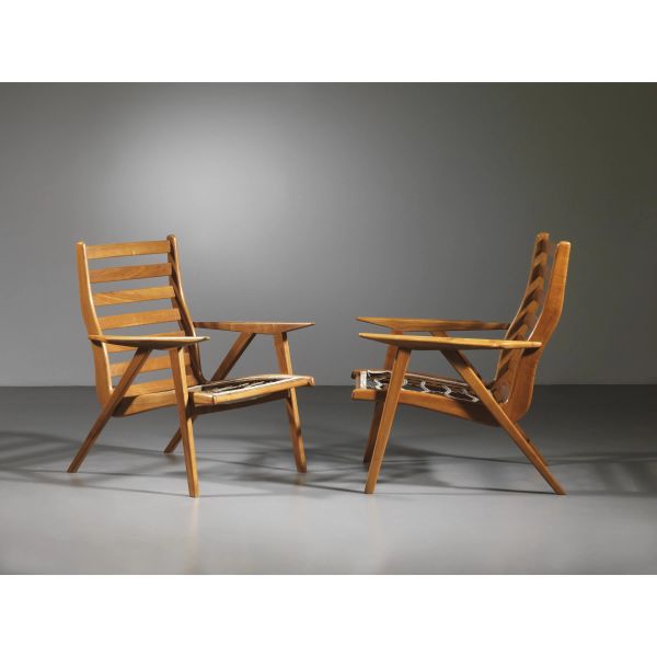 TWO ARMCHAIRS, WOODEN STRUCTURE