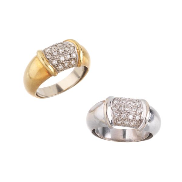 TWO DIAMOND BAND RINGS IN 18KT TWO TONE GOLD