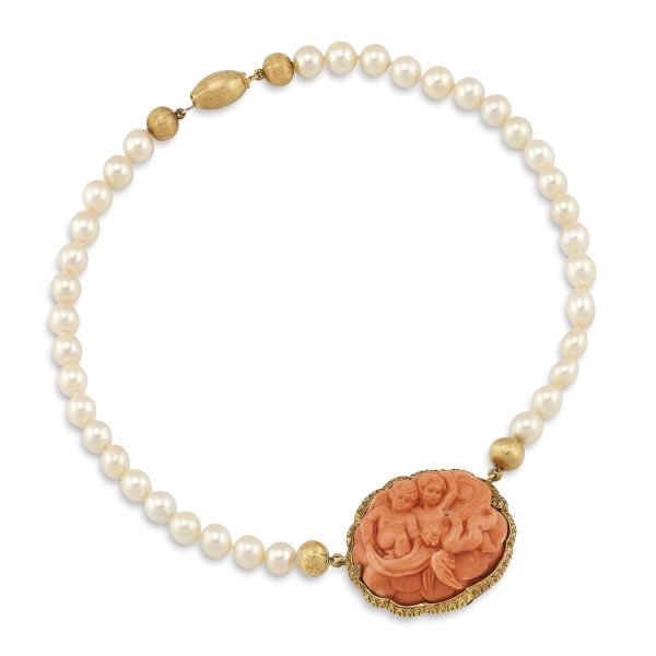 PEARL AND CORAL NECKLACE IN 18KT YELLOW GOLD