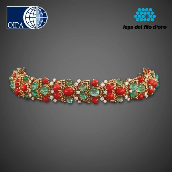 BULGARI BRACCIALE CON SMERALDI CORALLI E DIAMANTI
