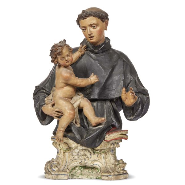 



Emilian sculptor, first half of the 18th century, Saint Anthony of Padua with Child, polychromed painted terracotta 