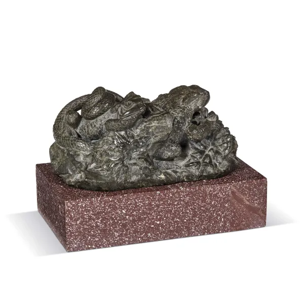 Florentine school, first half 17th century, a pair of toads with a serpent, Prato marble