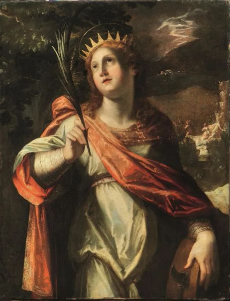 &#955; Scuola toscana, sec. XVII                                                  SANTA CATERINA DALESSANDRIA                                                olio su tela, cm 102x82                                              