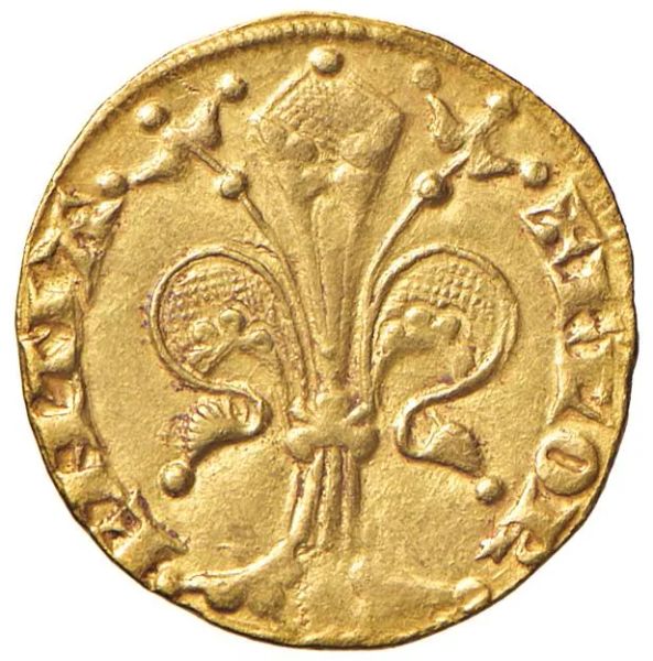      FIRENZE. REPUBBLICA (c. 1230-1532). FIORINO D&rsquo;ORO VII serie (1315-1325)   segno:   portale   (signori della zecca sconosciuti) MIR 7/7&nbsp; Bern. II 395 D/ Giglio R/ S. Giovanni 