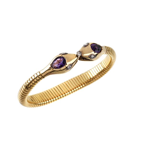 AMETHYST AND DIAMOND TUBOGAS BRACELET IN 18KT YELLOW GOLD