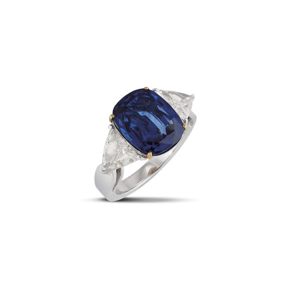 CEYLON SAPPHIRE AND DIAMOND RING IN 18KT TWO TONE GOLD